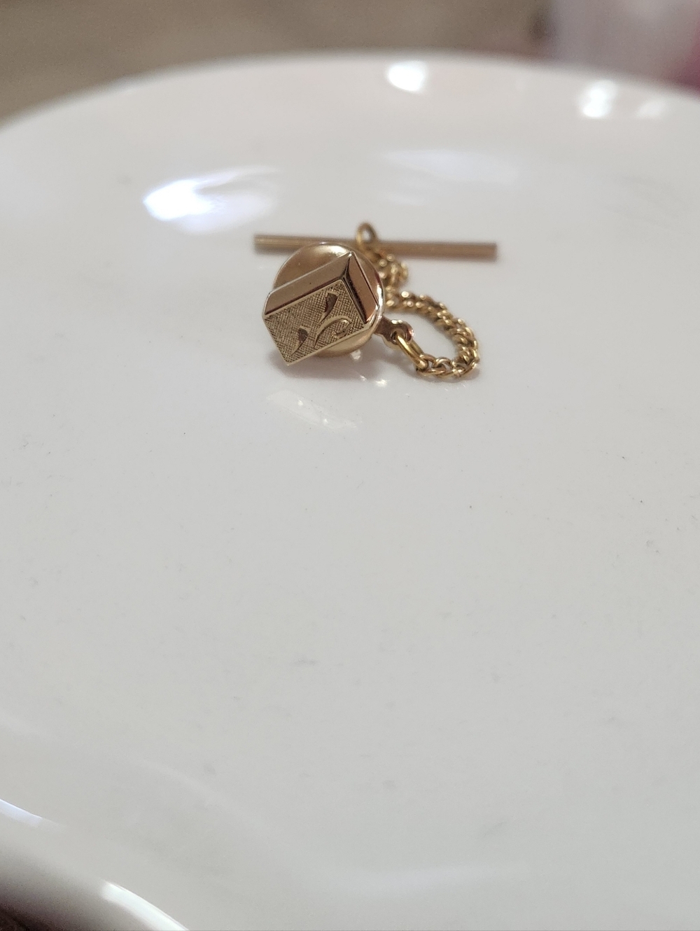 Swank Pin Vintage Gold Tone  Tie Tack with Chain